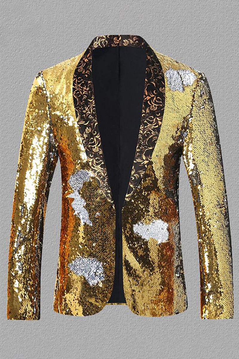 Afbeelding in Gallery-weergave laden, Sparkly Golden Pailletten Sjaal Revers Heren Blazer