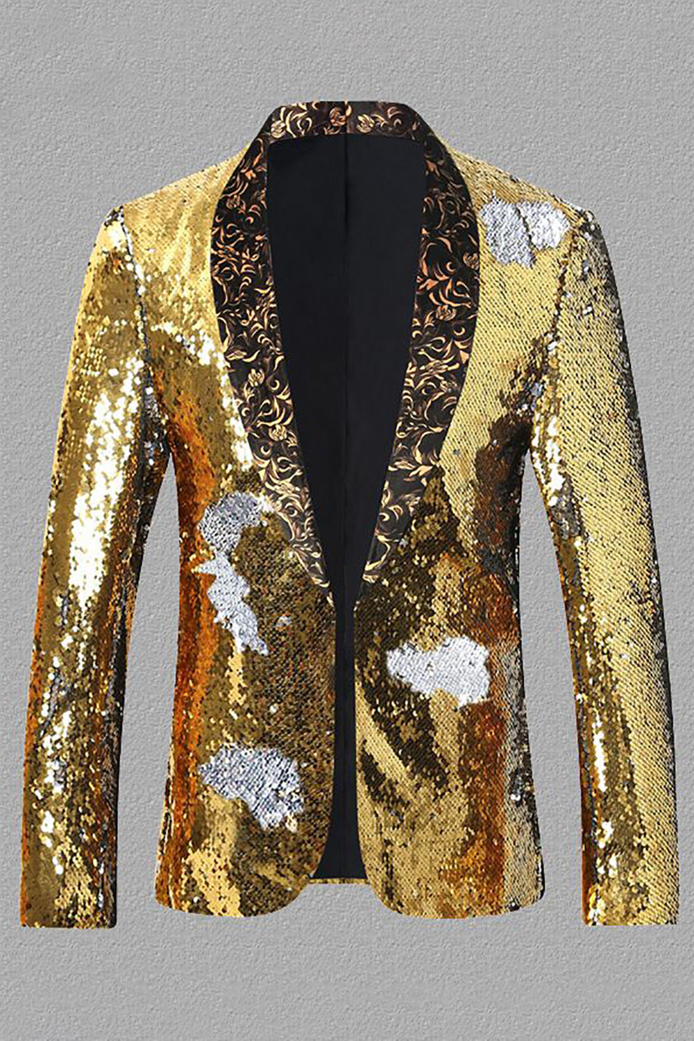 Sparkly Golden Pailletten Sjaal Revers Heren Blazer