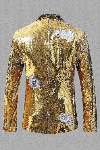 Sparkly Golden Pailletten Sjaal Revers Heren Blazer