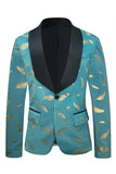 Turquoise Jacquard Shawl Revers Heren Prom Blazer