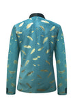 Turquoise Jacquard Shawl Revers Heren Prom Blazer