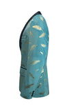 Turquoise Jacquard Shawl Revers Heren Prom Blazer