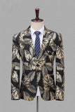 Zwarte en gouden gekerfde revers Jacquard heren blazer