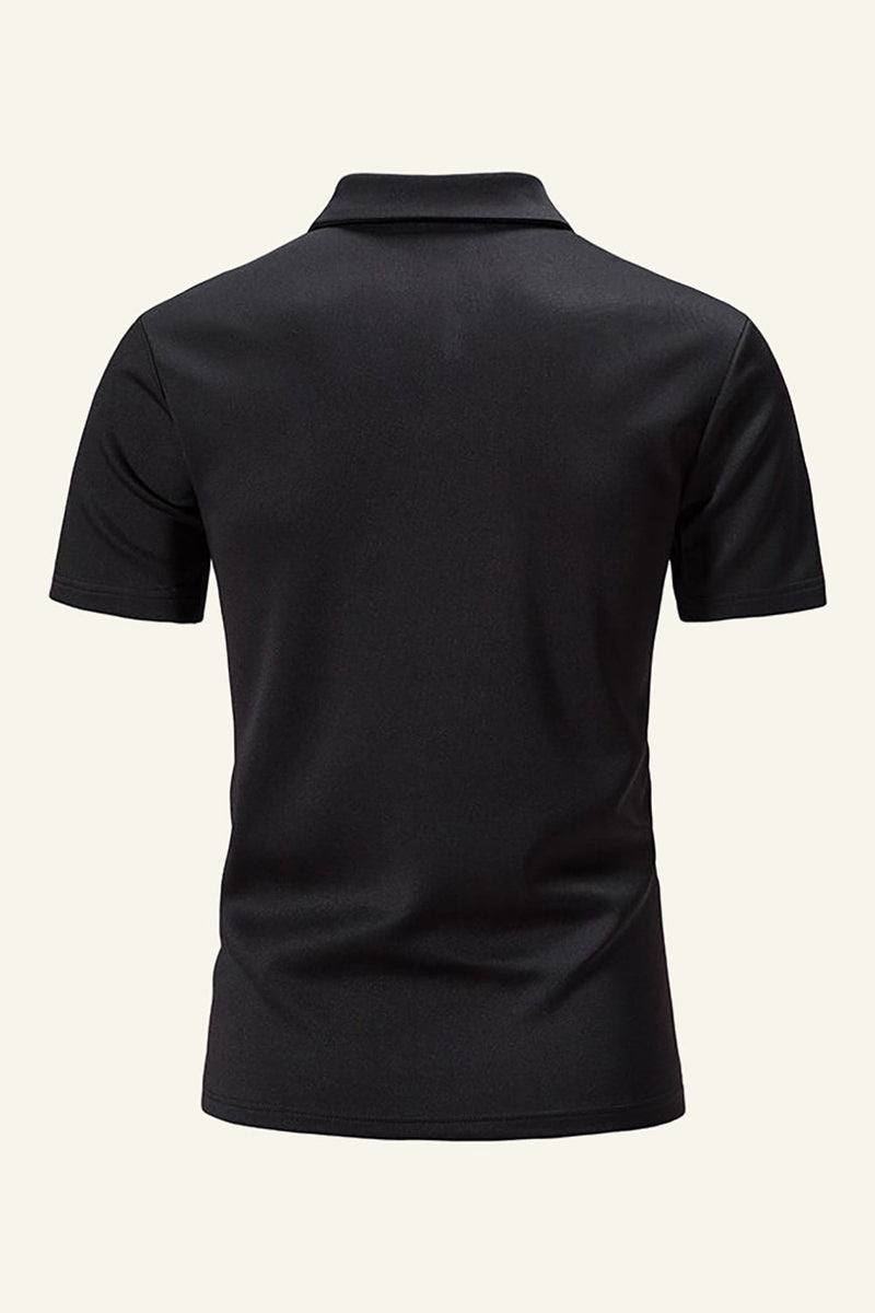 Afbeelding in Gallery-weergave laden, Slim Fit V Hals Korte Mouwen Zwart Polo Shirt