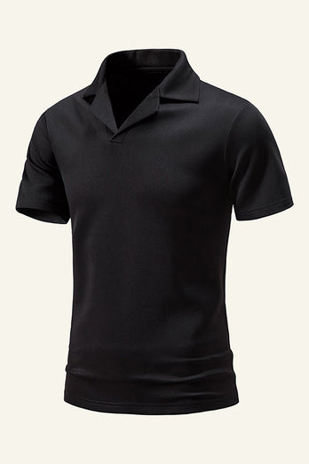Slim Fit V Hals Korte Mouwen Zwart Polo Shirt