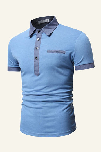 Blauw Patchwork Katoen Casual Poloshirt met korte mouwen