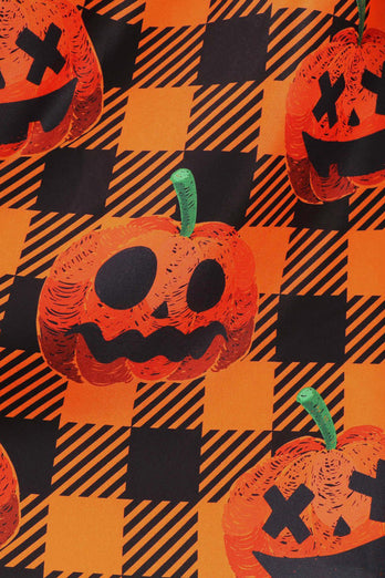 Oranje Print Halloween Retro Jurk met lange Mouwen