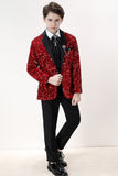 Sparkly Red Sequins Jongens 3-delige formele pak set