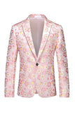 Heren lichtblauw Jacquard Notched Revers Prom Blazer