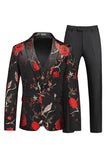 Mannen Rode Jacquard 3-delige revers revers homecoming suits