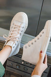 Witte Mid Top Lace Up Canvas Sneakers