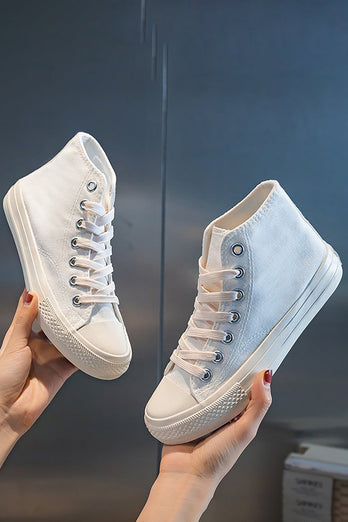 Witte Mid Top Lace Up Canvas Sneakers