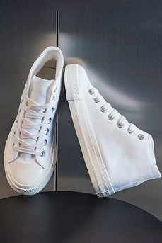 Witte Mid Top Lace Up Canvas Sneakers