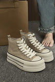 Lichte Khaki Platform High Top Canvas Sneakers