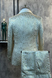 Glitter witte jacquard 2-delige herenpakken met riem