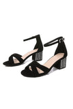 Black Cross Enkel Strappy Chunky Heel Sandaal