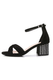 Black Cross Enkel Strappy Chunky Heel Sandaal