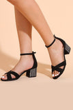 Black Cross Enkel Strappy Chunky Heel Sandaal