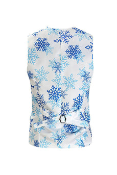 Lichtblauw Single Breasted Heren Kerst Kostuum Vest met Sneeuwvlok