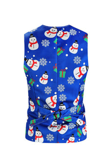 Blauwe sneeuwpop bedrukt Single breasted mouwloze heren kerst pak vest