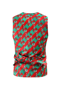 Single Breasted Red Printed Heren Christmas Suit Vest