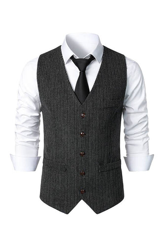 Gestreepte V-hals Single Breasted Heren Retro Zwart Casual Vest