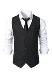 Zwart Single Breasted V-hals Heren Retro Casual Vest