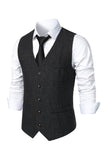 Zwart Single Breasted V-hals Heren Retro Casual Vest