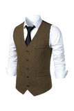 Zwart Single Breasted V-hals Heren Retro Casual Vest