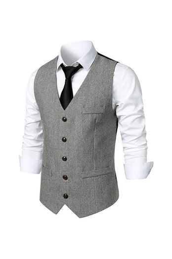Zwart Single Breasted V-hals Heren Retro Casual Vest