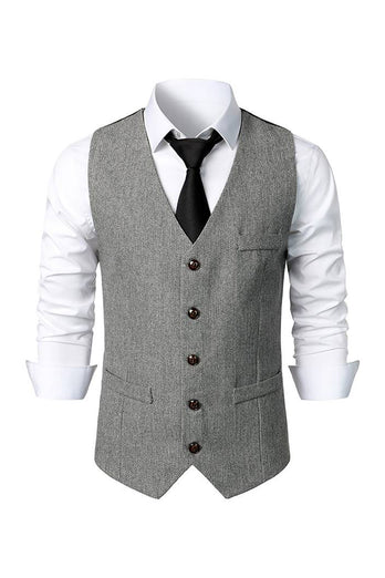 Zwart Single Breasted V-hals Heren Retro Casual Vest