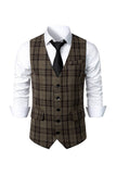 Donkerbruin gestreept Single Breasted Heren Retro Suit Vest