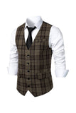 Donkerbruin gestreept Single Breasted Heren Retro Suit Vest