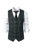 Donkerbruin gestreept Single Breasted Heren Retro Suit Vest