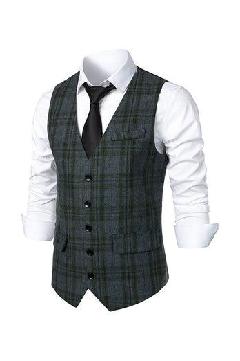 Donkerbruin gestreept Single Breasted Heren Retro Suit Vest