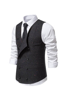 Zwarte Retro Double Breasted Sjaal Revers Heren Suit Vest