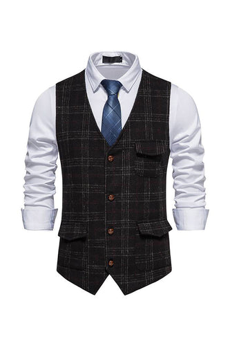 Zwart Retro Dik Single Breasted Plus Size Heren Kostuum Vest