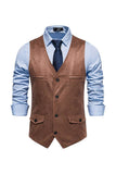 Bruin V-hals suède single-breasted casual herenvest