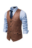 Bruin V-hals suède single-breasted casual herenvest