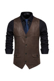 Bruin V-hals suède single-breasted casual herenvest