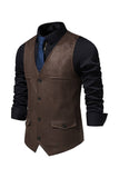 Bruin V-hals suède single-breasted casual herenvest