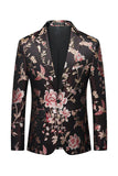 Zwarte bloem Jacquard Ingekerfde Revers Heren Blazer