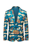 Blauwe kraan jacquard ingekerfde revers heren blazer