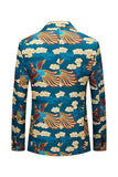 Blauwe kraan jacquard ingekerfde revers heren blazer