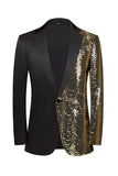 Sprankelende zwarte en gouden pailletten Patchwork mannen blazer