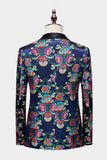 Navy Flower Jacquard 2-delige galapakken voor heren