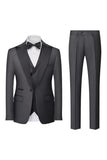 Zwart Grijs 3-delig Peak Lapel One Button Heren Kostuums