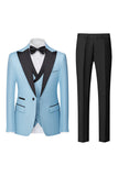 Zwart Grijs 3-delig Peak Lapel One Button Heren Kostuums