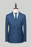 Navy Pinstriped Peak Lapel 2-delige formele herenpakken