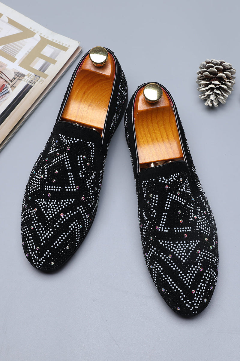 Afbeelding in Gallery-weergave laden, Black Beaded Slip-On Party Herenschoenen